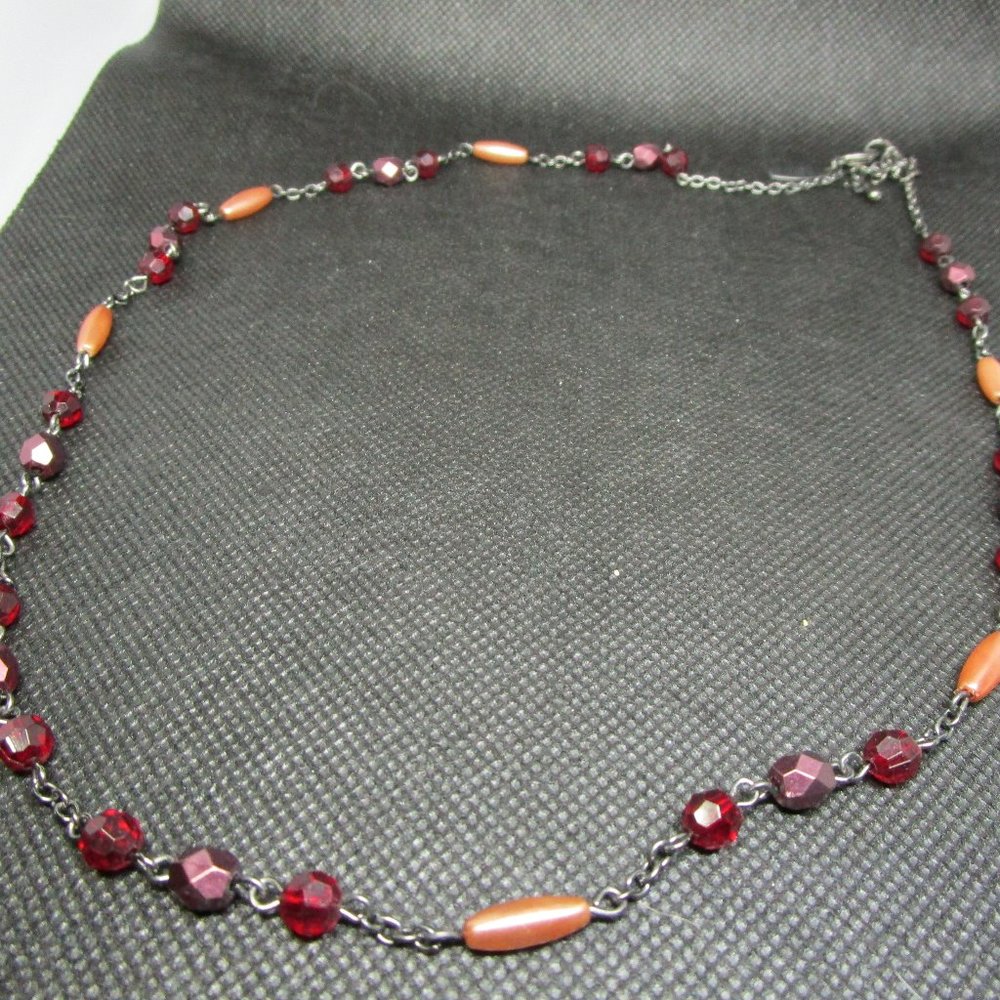 NY&Co Maroon and Amber Colored Bead Necklace